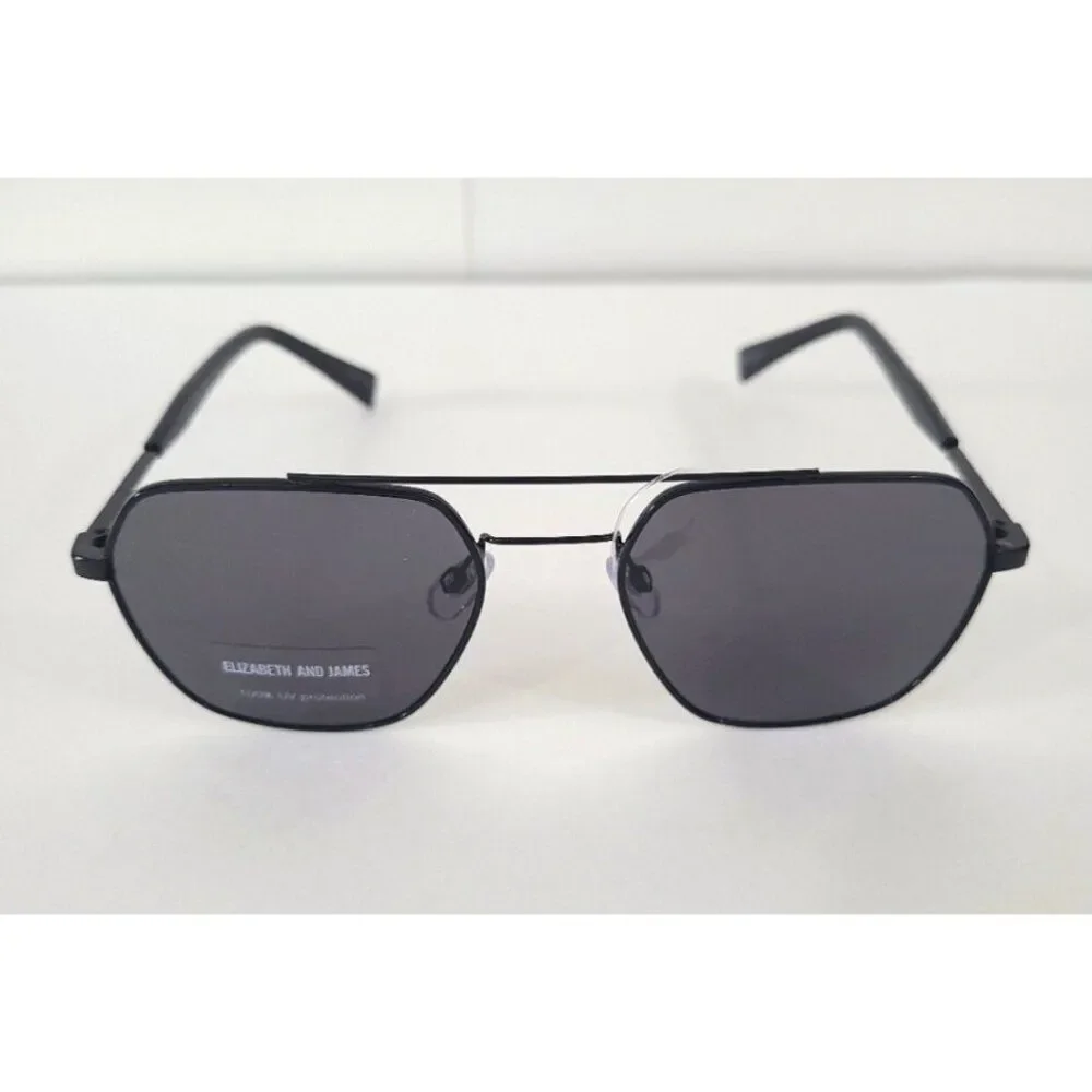 Elizabeth & James Womens Solid Black Hexagon Aviator Sunglasses
